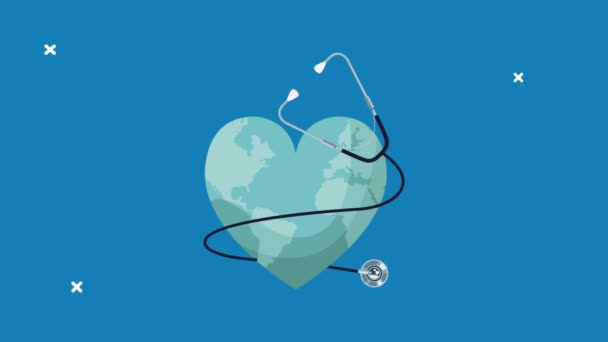 Медичний стетоскоп з формою серця Землі — стокове відео