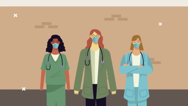 Female doctors staff characters animation — Stock Video
