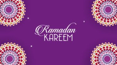 Ramazan Kareem harfleri mor arkaplanlı mandalas çerçeve