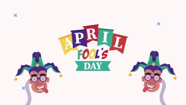 April fools day lettering with jokers jumping — Stock Video