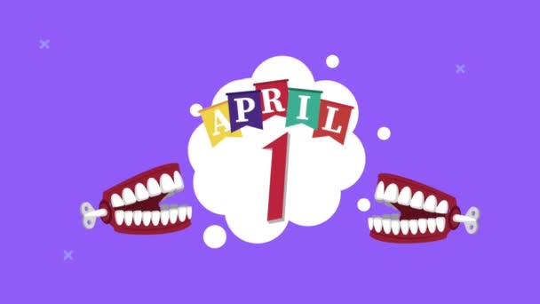Aprile sciocchi giorno lettering con dentiere scherzo — Video Stock