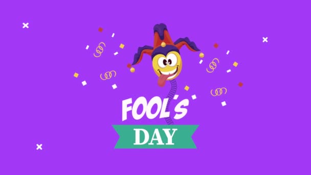 April fools day lettering with jester emoji — Stock Video
