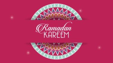 Ramazan Kareem, pembe arka planda mandala harfleriyle yazılmış.