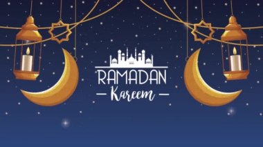 Ramazan Kareem altın fenerler ve aylarla yazılıdır.