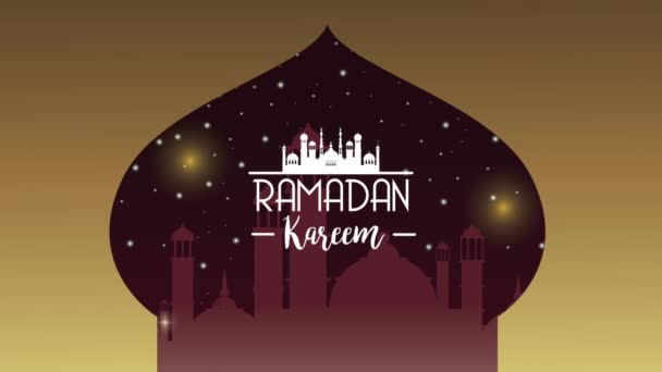 Ramadan kareem lettering dengan siluet masjid — Stok Video