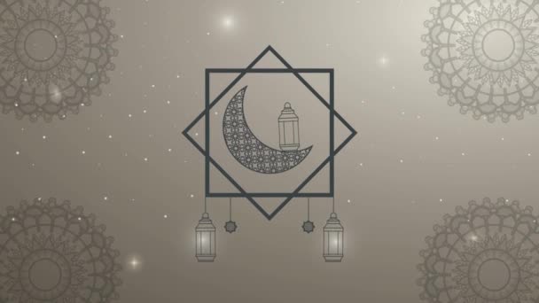 Ramadan kareem fest scen med mandalas och måne — Stockvideo