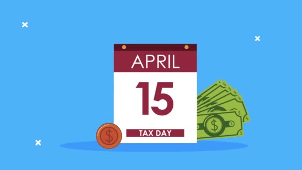 Animação dia fiscal com calendário e dinheiro — Vídeo de Stock
