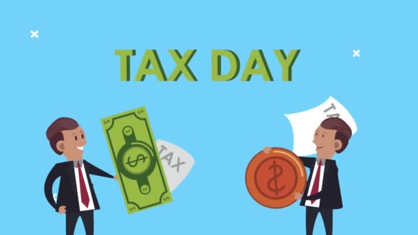 Φορολογική ημέρα animation με επιχειρηματίες και χρήματα — Αρχείο Βίντεο