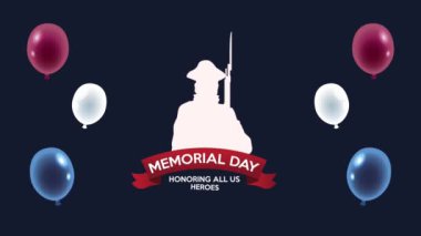 Asker ve balonlarla dolu mutlu bir anma günü. Helyum.