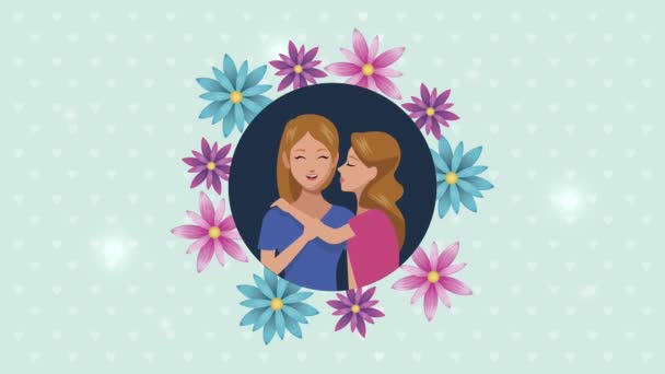 Gelukkig moeders dag kaart met moeder en dochter — Stockvideo