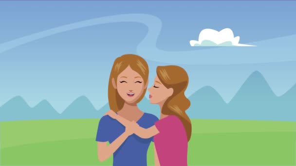 Щаслива листівка дня матері з мамою і дочкою в полі — стокове відео