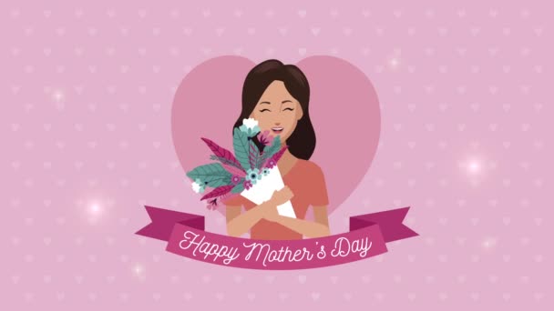 快乐的母亲们，带着女儿和花束，用丝带给孩子们写信 — 图库视频影像