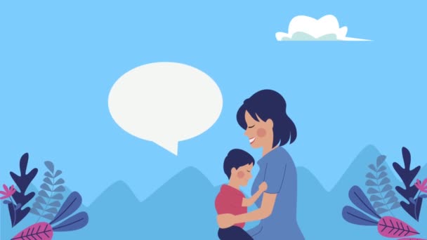 Gelukkig moeders dag met mam knuffelen zoon spreken — Stockvideo