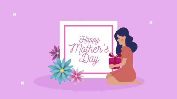 Gelukkig moeders dag belettering met mam en cadeau — Stockvideo