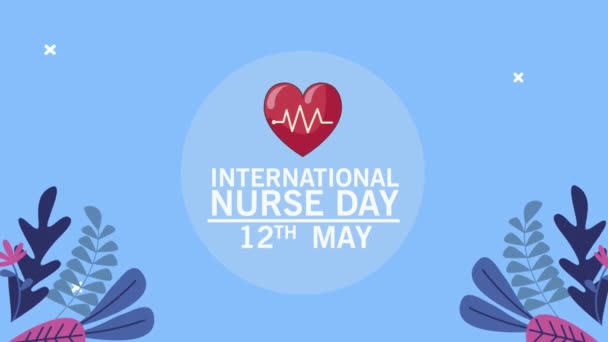 Internationale verpleegkundige dag belettering met hart cardio — Stockvideo