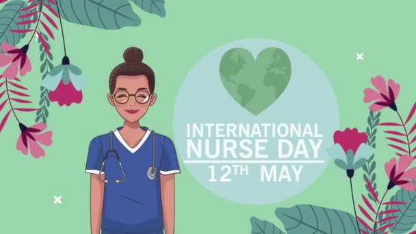 Internationale verpleegkundige dag belettering met groen hart — Stockvideo
