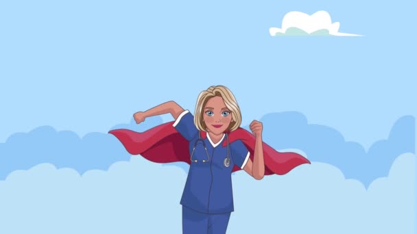 Held verpleegster running karakter scene — Stockvideo