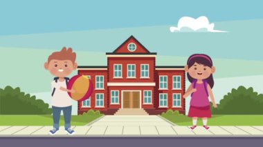 Okul sahnesindeki sevimli öğrenci çifti