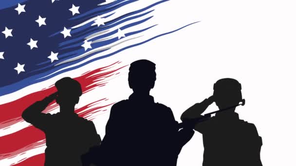 Felice giorno commemorativo soldati sagome in bandiera degli Stati Uniti — Video Stock