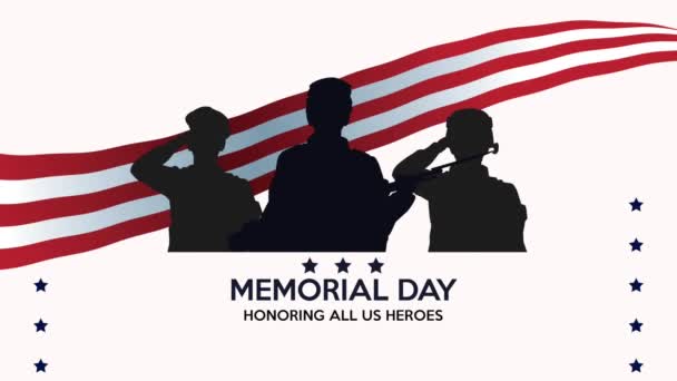 士兵剪影和美国国旗的快乐追悼日 — 图库视频影像