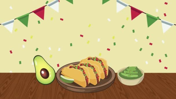 Celebración mexicana con tacos y guacamole — Vídeos de Stock