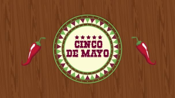 5 de mayo lettering com pimentão em fundo de madeira — Vídeo de Stock