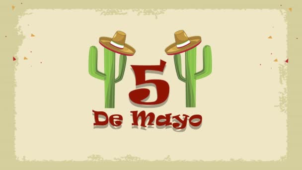 Cinco de mayo con letras de cactus con sombreros de mariachi — Vídeo de stock