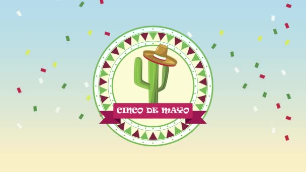 Cinco de mayonesa con cactu con sombrero de mariachi — Vídeos de Stock