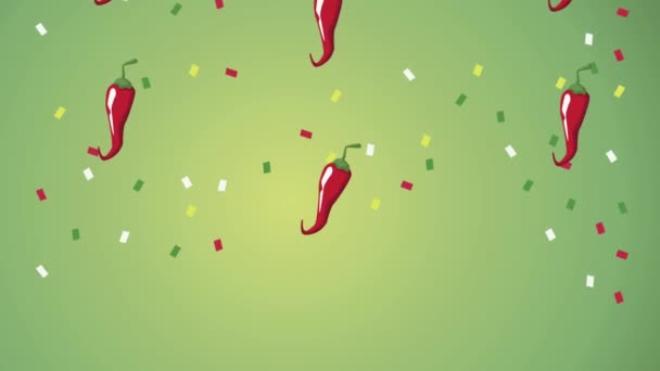 Mexican chili peppers and confetti pattern — Stock Video