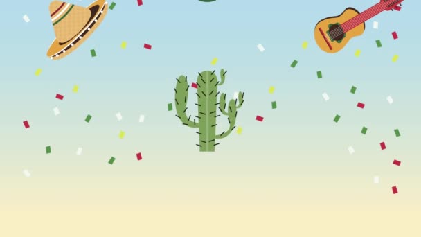 Celebración mexicana iconos patrón de fondo — Vídeos de Stock