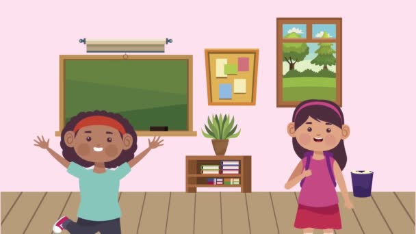 Interrassische Studenten kleine Mädchen im Klassenzimmer — Stockvideo