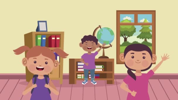 Interracial studenter barn i klassrummet scenen — Stockvideo