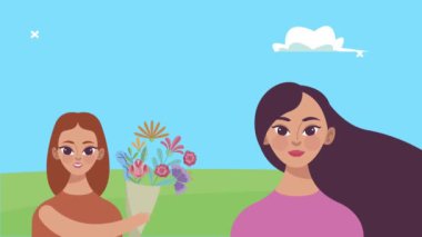 Kızım kampta annesine çiçek veriyor.