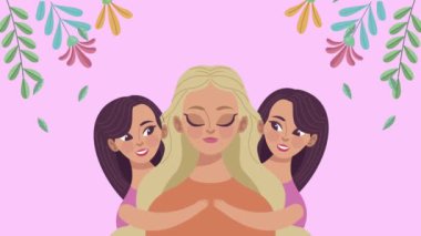 Çiçek çerçeveli sevimli anne ve kızları