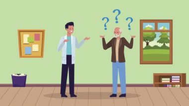 Yaşlı bir adam ve danışmanlık karakterleri olan bir doktor.
