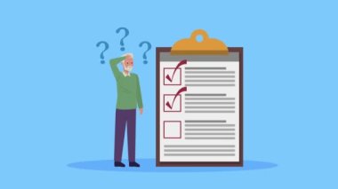 Kontrol listesi olan yaşlı bir adam.