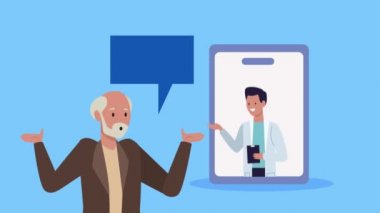 Yaşlı adam teletıp doktoruyla konuşuyor.