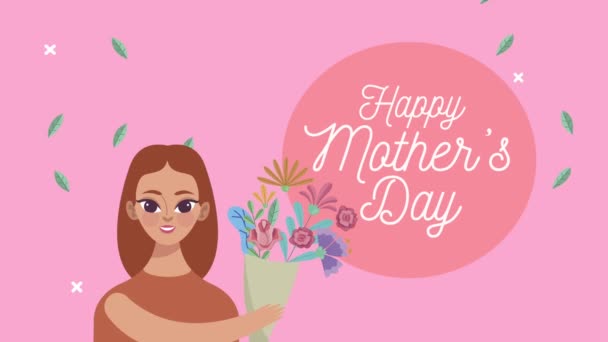 С днем матери буквы с мамой и букет цветов — стоковое видео