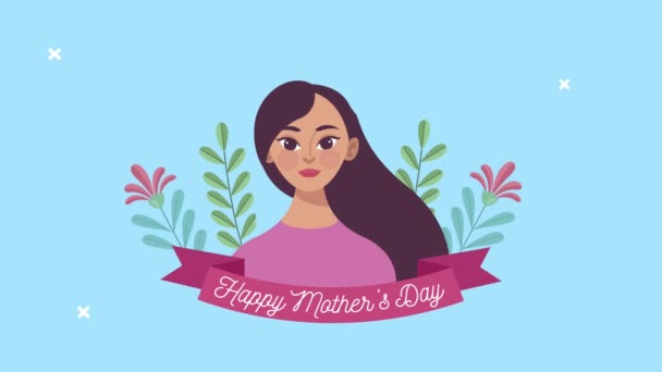 Feliz día de las madres letras en cinta con mamá linda — Vídeos de Stock
