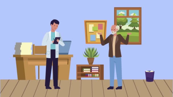 Anciano anciano con médico en consulta — Vídeo de stock