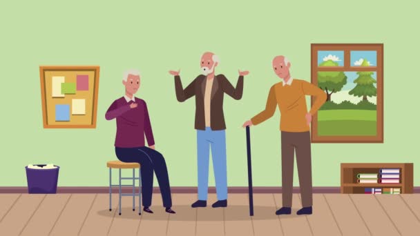 Starsi mężczyźni osoby starsze grupy znaków — Wideo stockowe