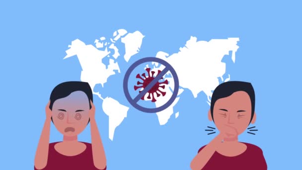 Personnes atteintes de covid19 symptômes sur les cartes terrestres — Video