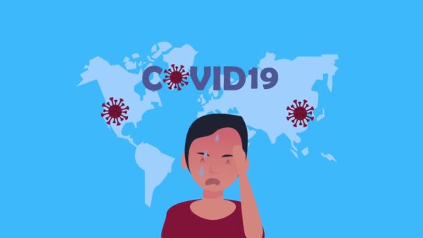 Hombre enfermo de fiebre covid19 síntoma en el planeta tierra — Vídeo de stock