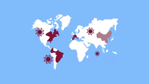 Partículas pandémicas de covid19 nos continentes terrestres — Vídeo de Stock