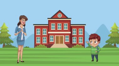 Okuldaki liseli çocukla tatlı bayan öğretmen.