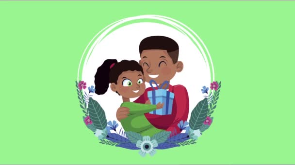 Afro padre e hija en decoración floral — Vídeos de Stock