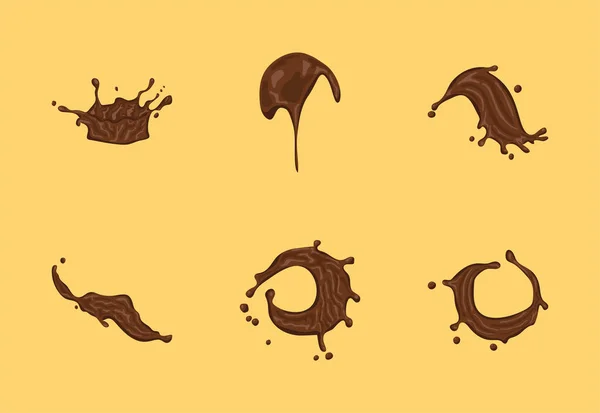 Zes vloeibare chocolaatjes — Stockvector