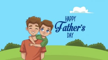 Babalar Günü 'nde babalar ve oğullar kamptaki karakterlerle mutlu mektuplar.