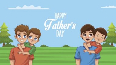 Babalar Günü 'nde babalar ve oğullarla birlikte kampta mutlu mektuplar.