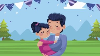 Baba ve kızı kamp karakterlerinde.